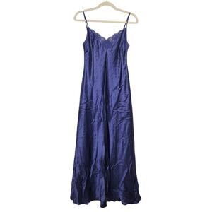 Vintage Silk Maxi Dress Slip Lace Claire's Rose Small Blue 90s Mom Satin